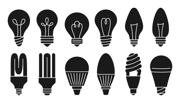 灯泡廓形图案集玻璃灯生态螺旋节能灯泡图章图片下载