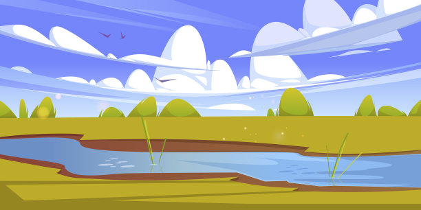 有小溪和草坪的夏季景观图片下载