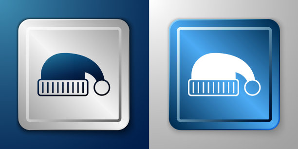 白色睡帽图标孤立在蓝色和灰色图片下载