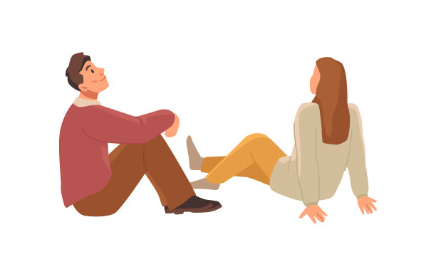 结合男女角色，孤立的夫妇坐在一起，抬头看。愉快的人的肖像，朋友或家庭成员放松。矢量在平面风格的插图图片下载