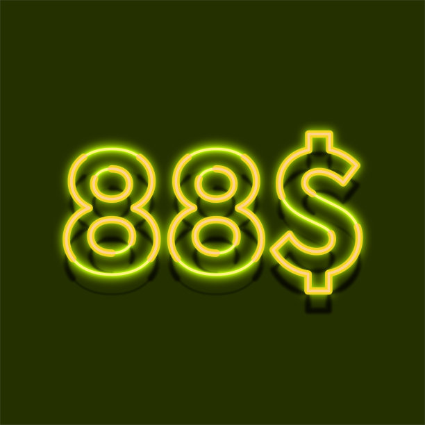 霓虹灯$ 88美元的价格标志设计。享88元绿底特别优惠图片下载