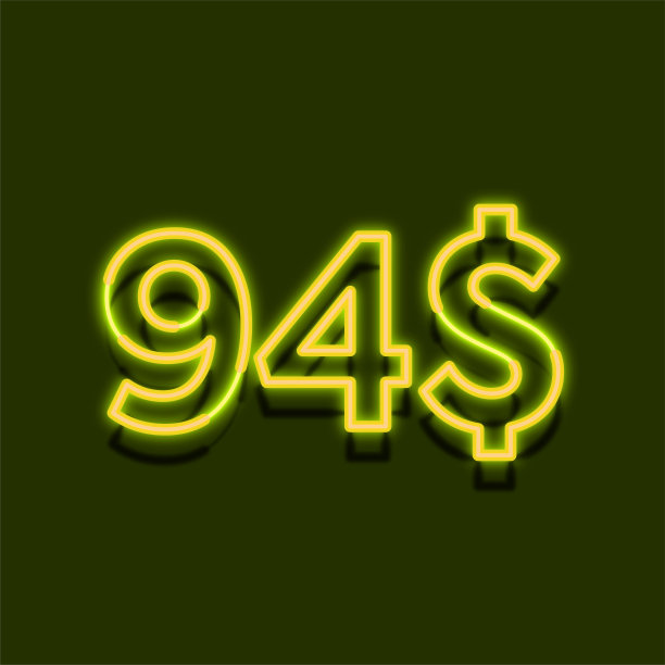 霓虹灯$ 94美元的价格标志设计。绿色背景94元特惠图片下载