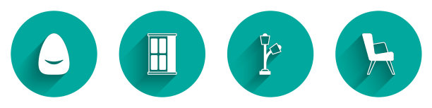 设置羽绒衣柜落地灯和扶手椅图标图片下载