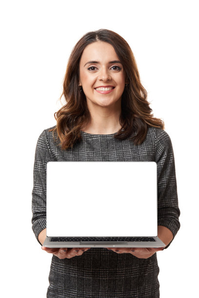 女商人显示笔记本电脑空白屏幕图片下载