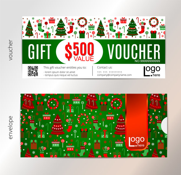 绿色圣诞和新年礼券图片下载