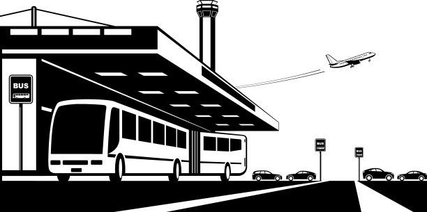 从机场候机楼到停车场的巴士图片下载