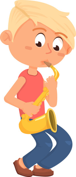 卡通男孩演奏萨克斯练习音乐图片下载