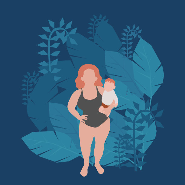 胖妈妈和孩子剪辑艺术图片下载