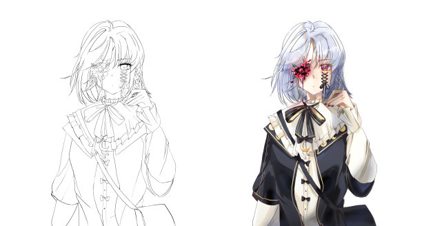 可爱时尚的动漫女孩。数码插图。着色页面。图片下载