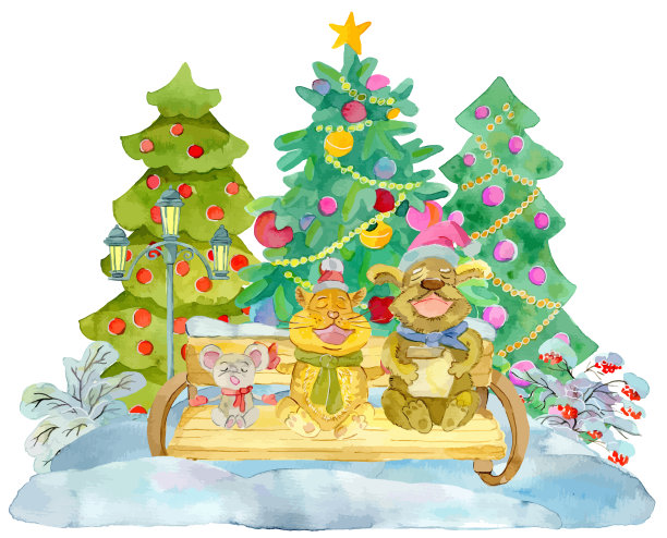 水彩卡与有趣的宠物唱歌图片下载