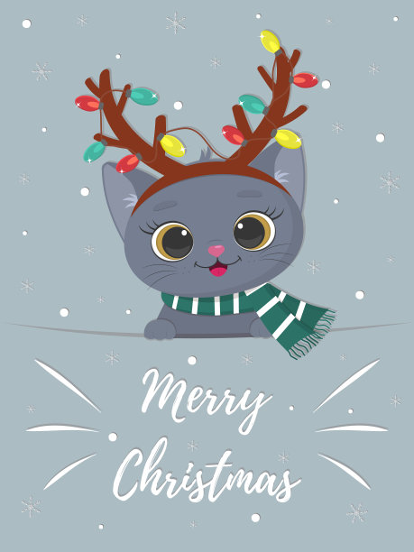 新年快乐，圣诞快乐，明信片可爱图片下载