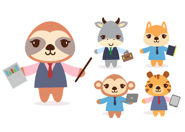 捆绑孤立的可爱动物工作卡通图片下载