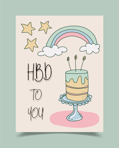 用蛋糕画装饰的生日贺卡图片下载