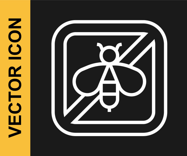 白线停止蜜蜂图标孤立在黑色图片下载