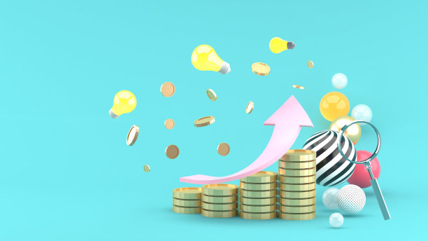 蓝色背景的硬币和灯泡环绕着。3 d渲染。“n图片下载