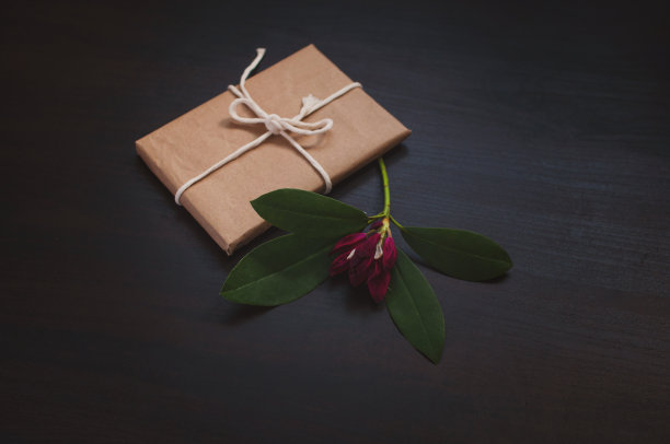 礼品盒工艺包装上的木制黑色背景图片下载