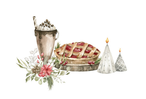 水彩圣诞静物图片下载