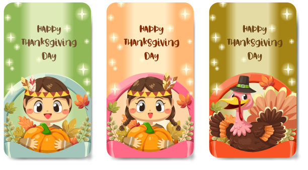 感恩节贺卡快乐，火鸡女孩图片下载