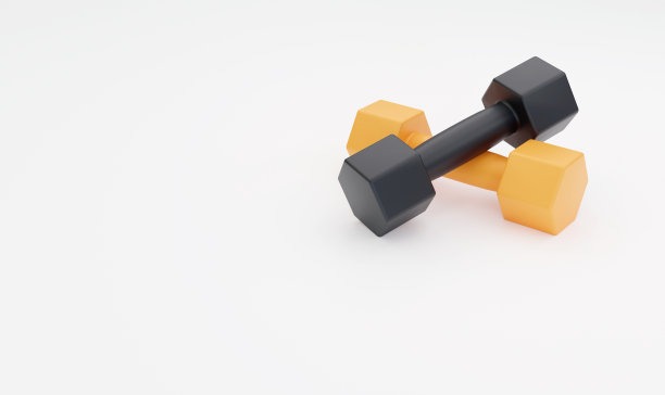 3d渲染哑铃在黄色和黑色。适合在健身房或家里进行训练。图片下载