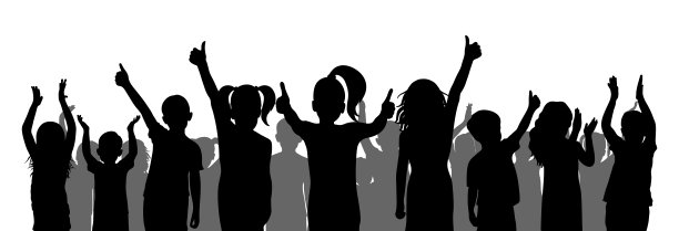 一群快乐欢快的孩子，剪影。回到学校或派对等等。矢量图图片下载