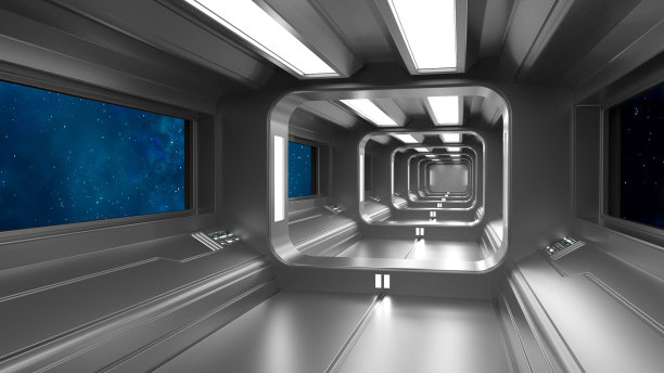 3 d渲染。未来的走廊。现代建筑概念和内部宇宙飞船图片下载