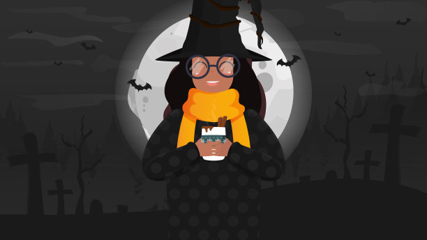 非洲裔美国女孩穿着女巫服装图片下载