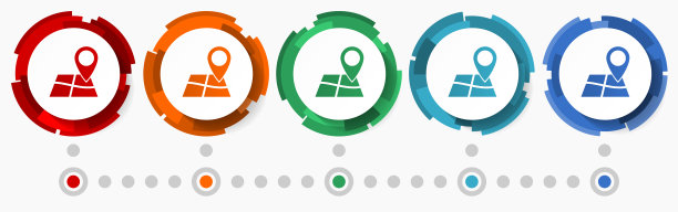 导航，旅行概念矢量图标集，现代设计抽象web按钮在5种颜色的选择，网页设计和移动应用程序的信息图表模板图片下载