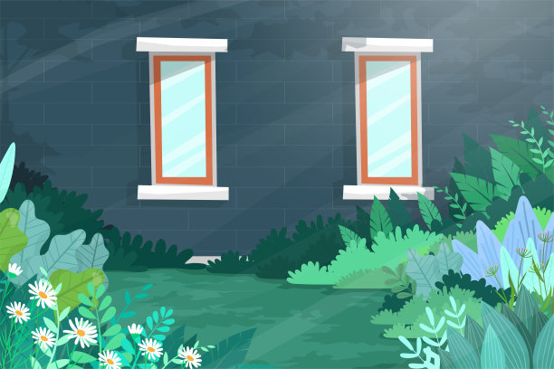 深绿色的房子上的窗景照在阳光下图片下载