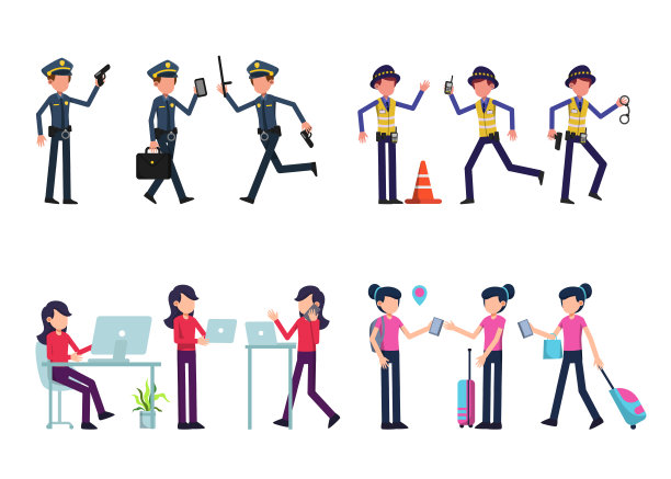 捆绑许多职业性格4套，各种职业的12种姿势，生活方式，图片下载