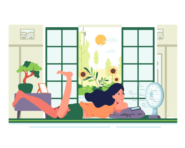 无聊的假期躺在风扇前玩手机图片下载