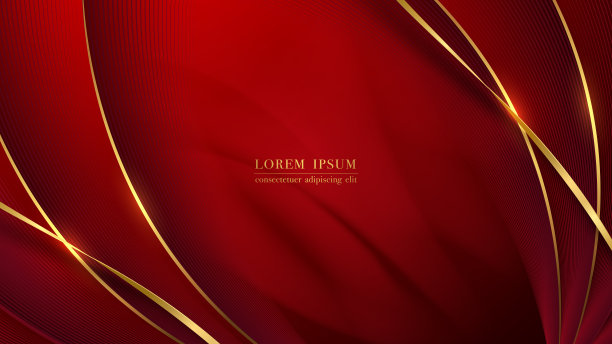 抽象的红色背景与豪华的金色曲线线和金色丝带图片下载