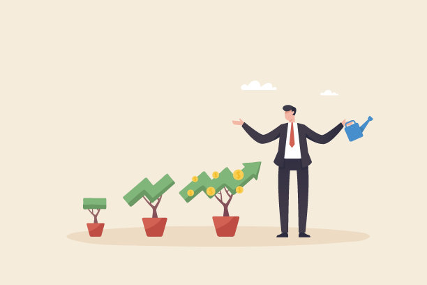 在股市中获利或获得增长。商人投资者给小植物浇水。
种植在形状像图的花盆中。财富的概念。图片下载