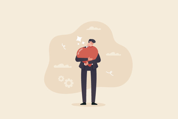 商人拥抱心形。工作激情，成功的动力和赢得商业竞争的心态或态度，工作在我们爱做的理念。图片下载