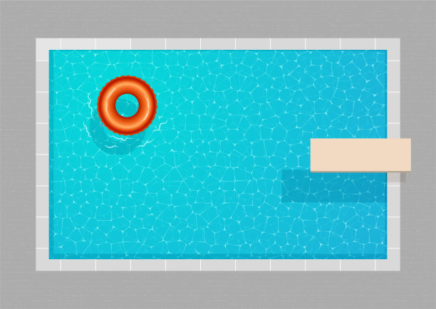 带橡胶圈和跳水板的游泳池俯视图图片下载