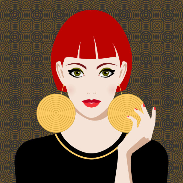 美丽的红发女人戴着大的圆形金耳环图片下载