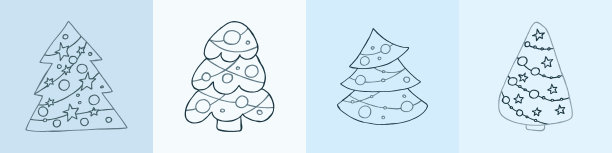 手绘涂鸦风圣诞树矢量素材（2023新年快乐）图片下载