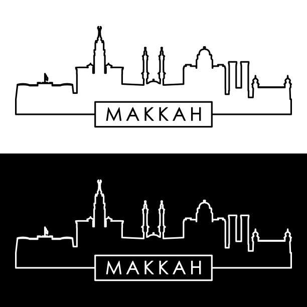 麦加天际线。线性风格。可编辑的矢量文件。图片下载