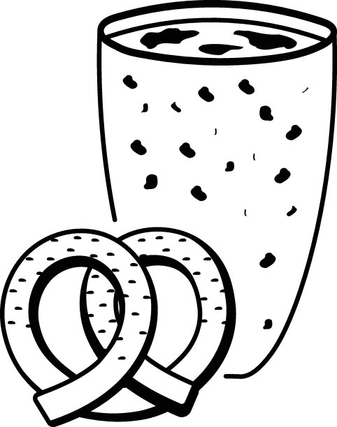 经典的德国第二早餐矢量图标设计，烹饪早餐符号，早餐菜式标志，餐厅或咖啡馆菜单股票插图，小麦饮料与古铜色椒盐卷概念图片下载