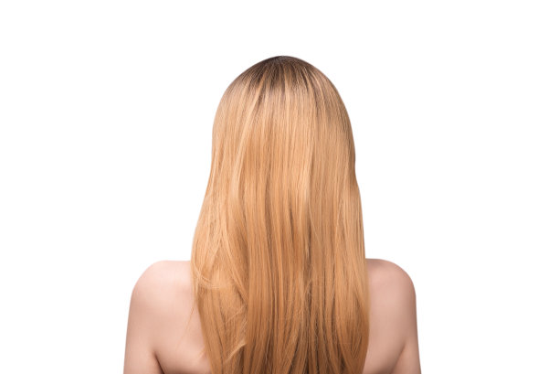 女人的背后，美丽的女人用一缕白发孤立在一起。图片下载
