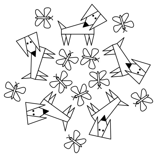 可爱的狗填色书页面。有趣的几何小狗。向量曼荼罗图片下载