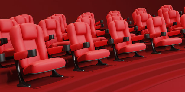 电影电影背景概念。电影院座椅观看电影概念与拷贝空间。三维渲染图片下载