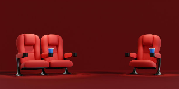 电影电影背景概念。电影院座椅观看电影概念与拷贝空间。三维渲染图片下载