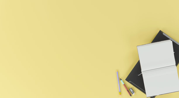 3D渲染俯视图的最小工作空间与黄色粉彩背景，区域的想法和复制空间图片下载