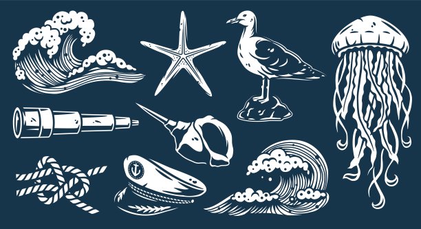 海洋设计的一套航海元素图片下载