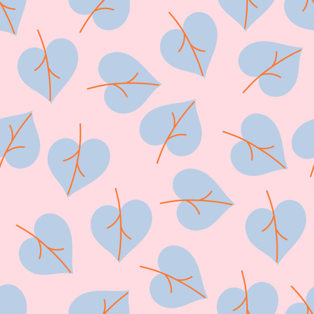 蓝色的叶子在粉红色上。无缝背景织物，针织品，包装和其他表面。向量图片下载