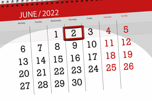 2022年6月的日历计划，截止日期，2日，周四图片下载