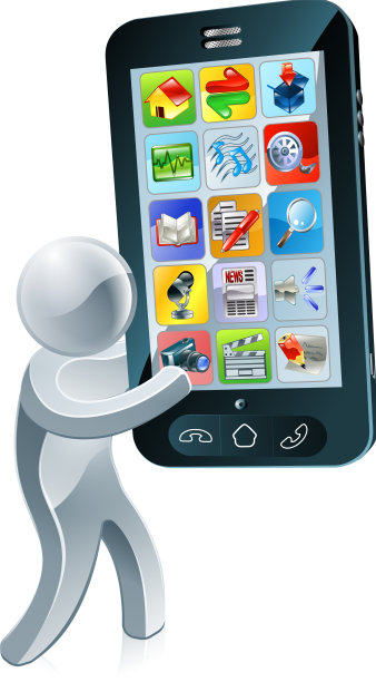 银色的人和巨大的手机图片下载