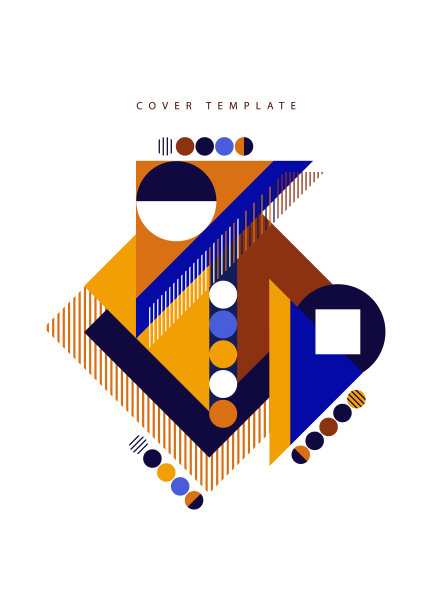 现代抽象小册子具有几何形状，圆形、方形、线条。最小粗体建筑风格向量集与图形模板。图片下载