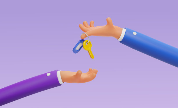 3d卡通矢量手握门钥匙。房地产代理给钥匙买家矢量插图。贷款、抵押或物业概念。租房网站横幅。图片下载