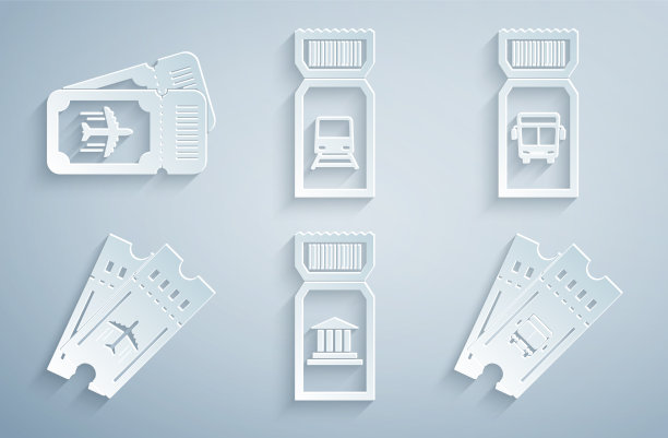 集博物馆门票，巴士，航空，火车和图标图片下载
